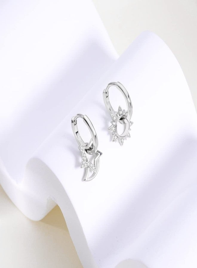 NARMO 925 Sterling Silver Hoop Earrings Star&Moon Hoop Earrings for Women Sun Earrings - Image 2
